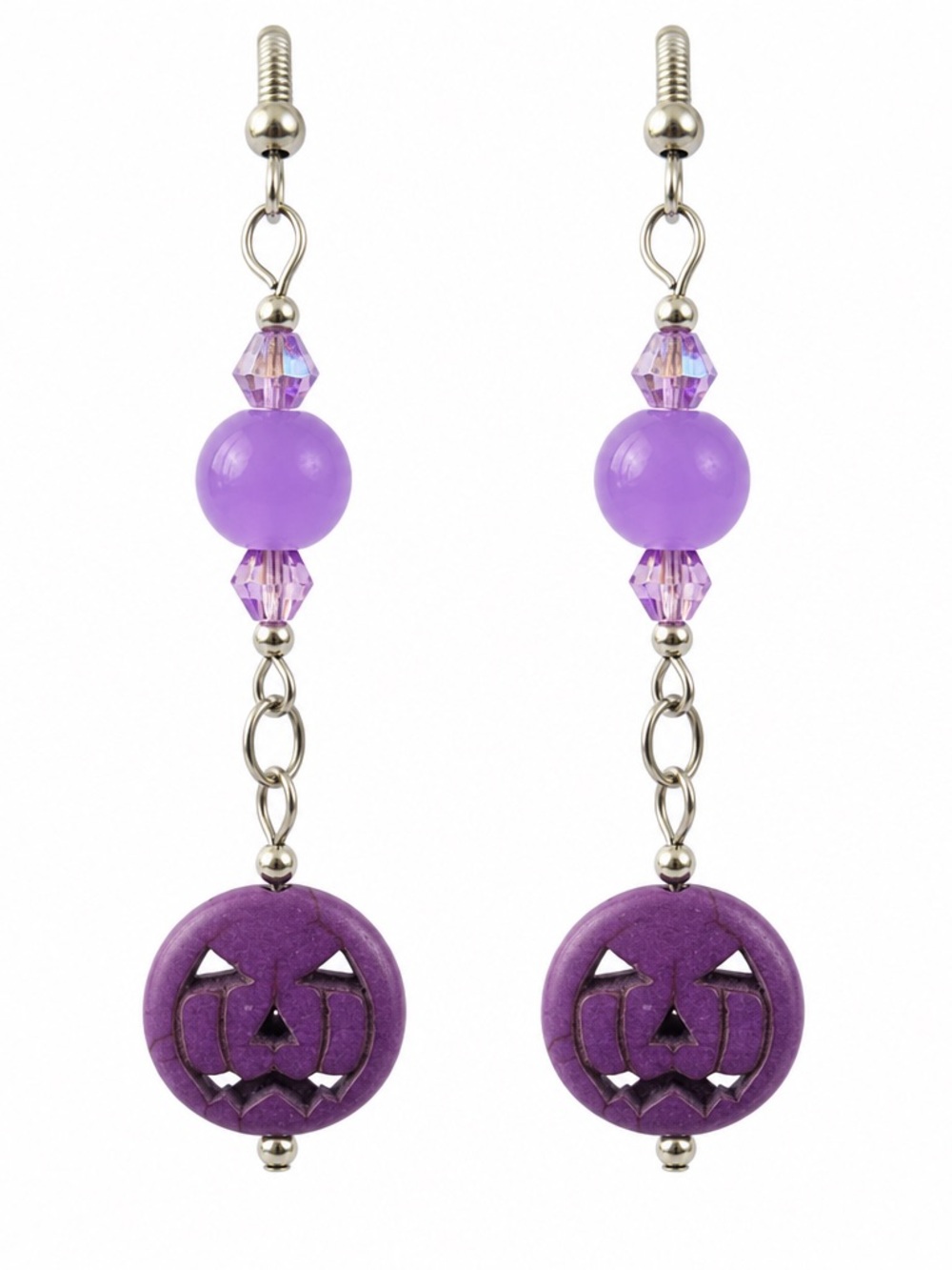 Purple Halloween Pumpkin Drop Earrings - Women Jewelry